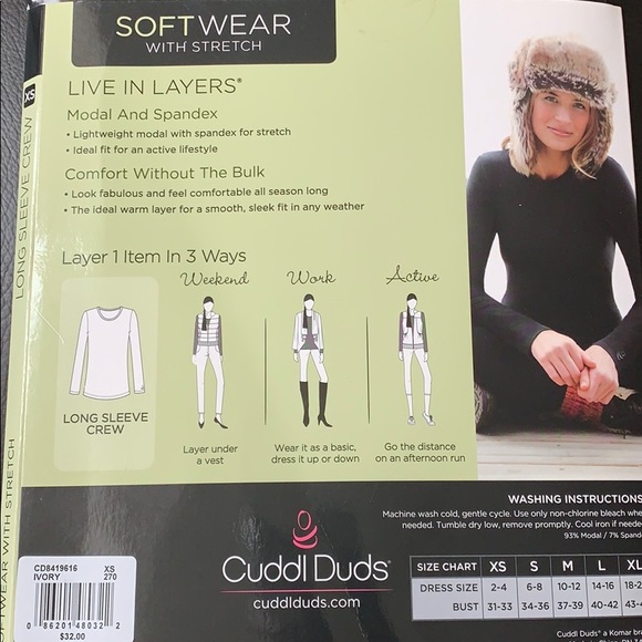 CuddlDuds Softwear Warm Layers Long Sleeve Crew - Picture 2 of 3